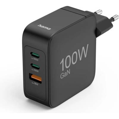 Hama Бързо зарядно GaN, 2x USB-C, 1x USB-A, PD, 100 W, черно (201962)