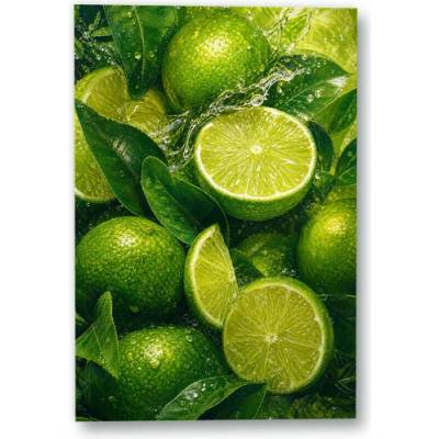 Plakát – Limetky s listy a kapkami vody 90 × 135 cm Bez rámu Ne Bez rámu