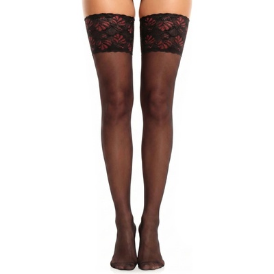 Glamory luxusní samodržící punčochy Deluxe 20 DEN s krajkovým lemem black-black/red
