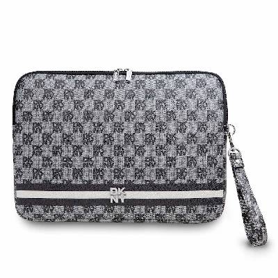 Дизайнерски кожен калъф за MacBook Air 13, MacBook Pro 13, MacBook Pro 14 и лаптопи до 14 инча - DKNY PU Leather Checkered Pattern and Stripe Laptop Sleeve (черен)