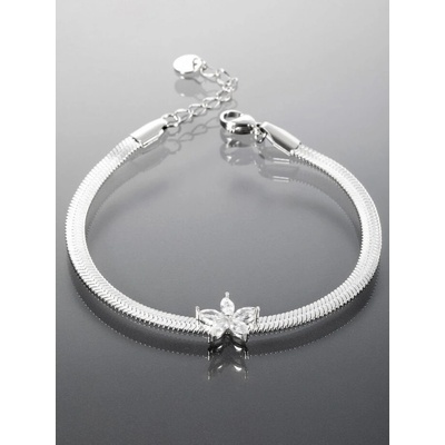 Prošperk stříbrný náramek z chirurgické oceli bílá květina S3966