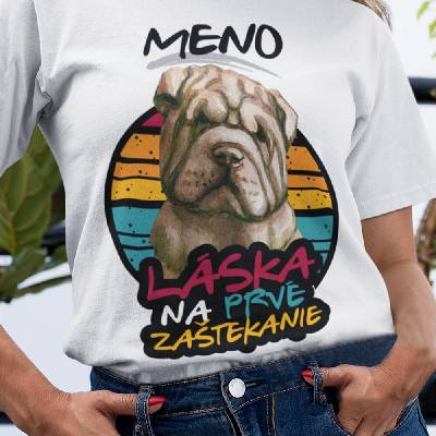 Tričko s potlačou Šar Pej + slogan biela