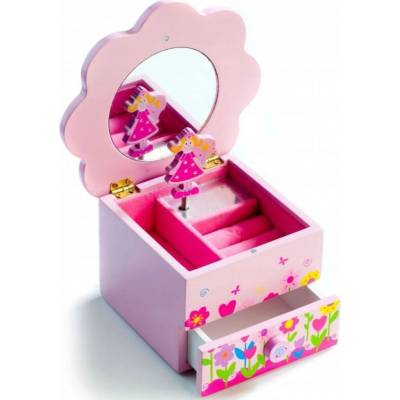 Teddies Hrající šperkovnice Princezna dřevo s šuplíkem květina14,5 x 8 x 14,5 cm