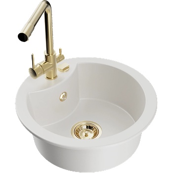 Mexen Diego гранитна мивка с 1 отделение с кухненски смесител Duero, бял - 6512-20-671600-50 (6512-20-671600-50)