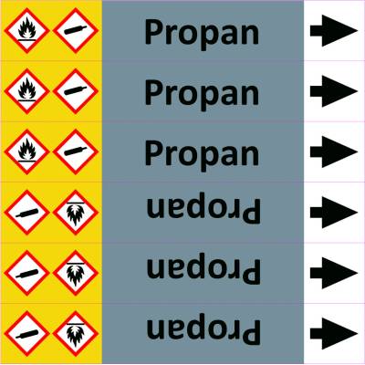 Grafiko | Propan - dle ISO 20560 - Materiál fólie s ochrannou laminací, Rozměr aršík 6 ks 52x280 mm