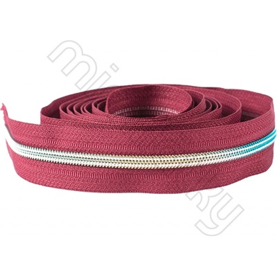 Zip spirálový 5mm metráž bordó/duhová