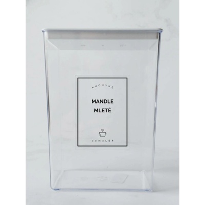 DomaLEP MANDLE PLÁTKY průhledná samolepka na dózu tučné písmo 6 x 8 cm