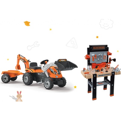 Smoby set pracovná dielňa Black & Decker elektornická a traktor Builder Max s bagrom a nakladačom