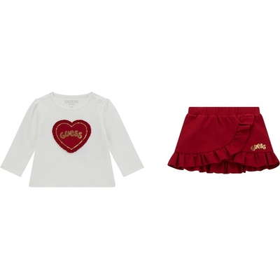 Guess Комплект бяла блуза с дълъг ръкав и пола в червено за бебе момиче Guess