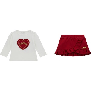 Guess Комплект бяла блуза с дълъг ръкав и пола в червено за бебе момиче Guess