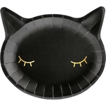 PartyDeco Чинии черни - Котка 22х20см 6 бр