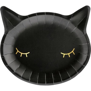 PartyDeco Чинии черни - Котка 22х20см 6 бр