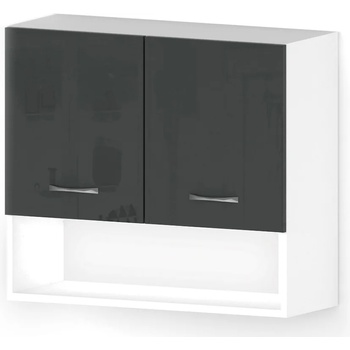 Голд - Аполо Горен кухненски шкаф с 2 врати, ниша и рафт Алис g15 80 см антрацит гланц