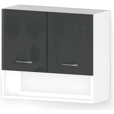 Голд - Аполо Горен кухненски шкаф с 2 врати, ниша и рафт Алис g15 80 см антрацит гланц