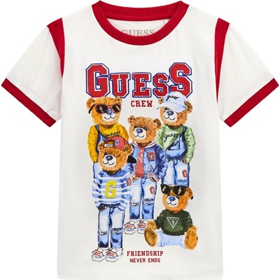 Guess Тениска с къс ръкав Guess - С мечета, бяла, 12 м (20251-N5RI04-K8HM4-G011-12M)