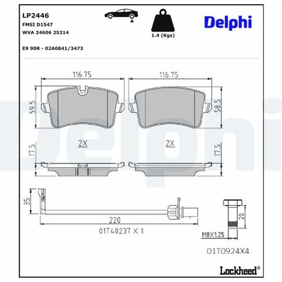 DELPHI Sada brzdových platničiek kotúčovej brzdy LP2446