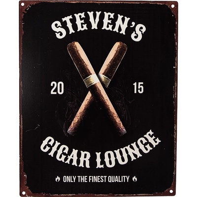 Černá antik nástěnná kovová cedule s doutníky Cigar Lounge - 20*1*25 cm - Clayre & Eef