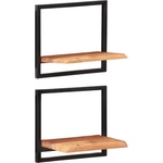 vidaXL Стенни рафтове 2 бр 40x24x35 см акациево дърво масив и стомана (338460)