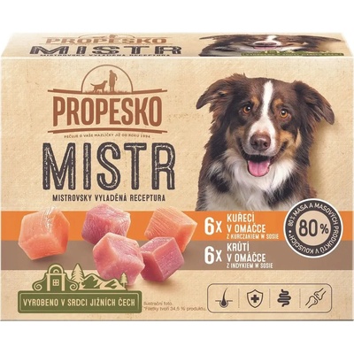 Propesko Mistr Adult filetky s kuřecím a krůtím v omáčce 4 x 12 x 85 g