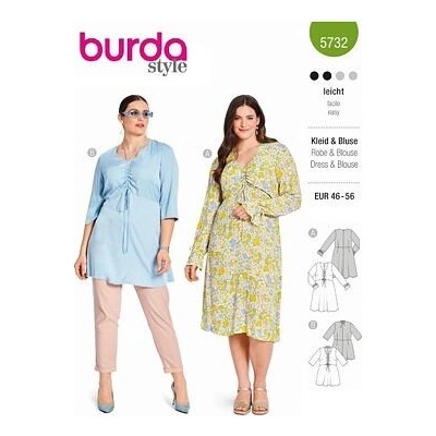 Střih Burda zelený 5732 - šaty se stahováním, tunika pro plnoštíhlé