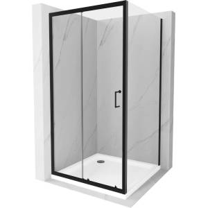 Mexen Apia разтегателна душ кабина 90 x 90 см, прозрачна, черна + поддушово (840-090-090-70-00-4010B)
