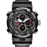 SMAEL Спортен мъжки часовник Smael G Sport, Хронограф, Двойно време, LED Подсветка, Черен / Сребрист (SMAEL-8038-BLACK-SILVER) Часовници