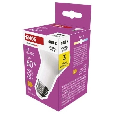EMOS LED žiarovka Classic R63 E27 7 W 60 W 806 lm Neutrálna biela