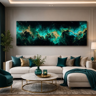 Obraz na plátně - Na vlnách zlatého prachu FeelHappy.cz Vyberte rozměr obrazu (šířka x výška): 180 x 60 cm