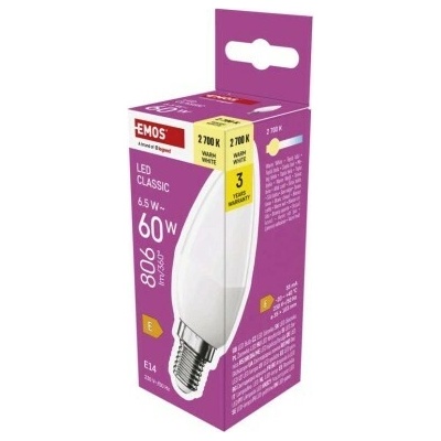 Emos ZQ3E41 LED žárovka Classic svíčka E14 6,5 W 60 W 806 lm teplá bílá