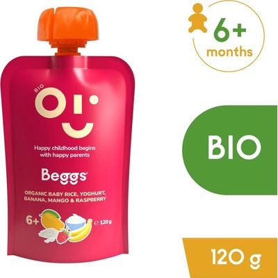 Beggs BIO Dětská rýže s jogurtem, banánem, mangem a malinami 120 g – Zboží Dáma