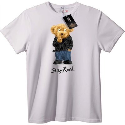 NOONEBRAND Тениска Мечка с Кожено Яке и Кръстосани Очи - 2XL, Black