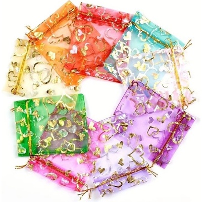 UNI Dárkový malý sáček organza s potiskem srdíčka 9 x 7 cm