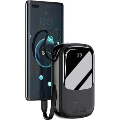 Baseus Qpow Digital Display Power bank with USB-C cable 22.5W (PPQD-I01) - външна батерия 20000 mAh с вграден USB-C кабел и USB-C, USB-A и Lightning изходи за зареждане на мобилни устройства