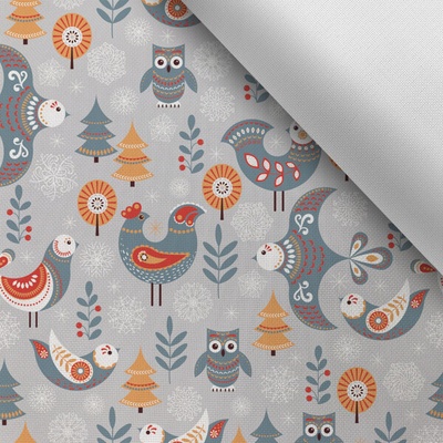 Takoy Látka s potiskem kočárkovina TD/NS folklors birds in grey