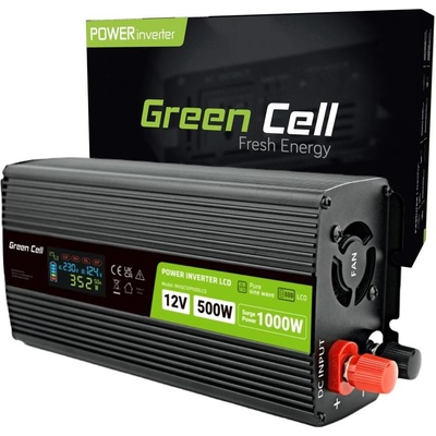 Green Cell INVGC12P500LCD 12V/230V, 500W/1000W - čistá sinusoida s LCD displejem