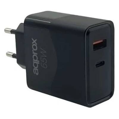 Approx Зарядно за телефон - USB Type-C, USB-A порт, 65W бързо зарядно устройство + 1 м USB Type-C кабел, черен APPUSBWALL65W (APPUSBWALL65W)