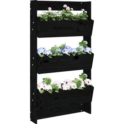 vidaXL Nástěnný truhlík 3patrový 60x18,5x110 cm černý masivní borovice