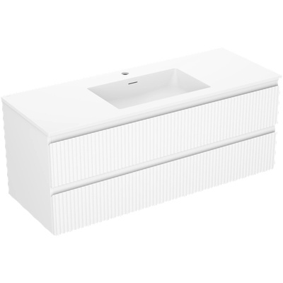 Mexen Rivel шкаф за баня 120 см с умивалник Otis, 2 чекмеджета, оребрен, бял мат - 91A20-12047-2-BFF01-W18M01 (91A20-12047-2-BFF01-W18M01)