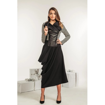 Avangard Черна дамска рокля с кожена предна част и асиметрична пола Avangard