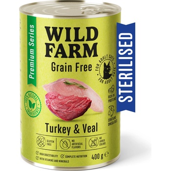 WILD FARM Premium Grain Free Turkey and Veal 400g - беззърнена храна за кастрирани котки