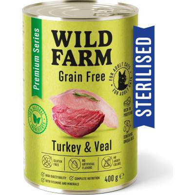 WILD FARM Premium Grain Free Turkey and Veal 400g - беззърнена храна за кастрирани котки