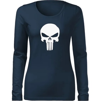 DRAGOWA Slim дамска тениска с дълъг ръкав, Punisher, тъмносиня 160g/m2 (6008)