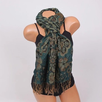 Image 1 of Красив шал в петролено с цветя в жълто и черно