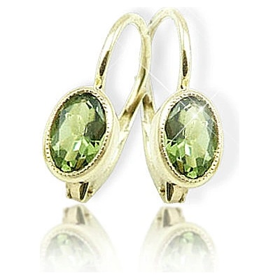 Zlatnictví Zlatíčko zlaté náušnice s vltavíny oválek 860.00060