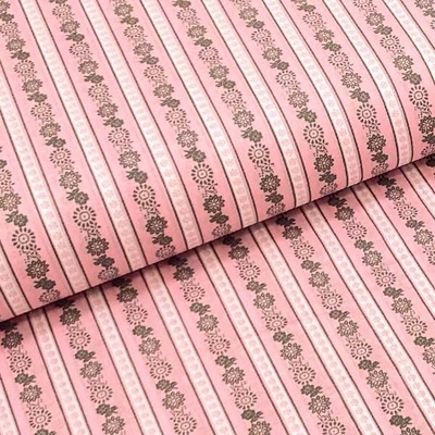 Bavlněné plátno P0464 růžové, květinový vzor a pruhy, š.140