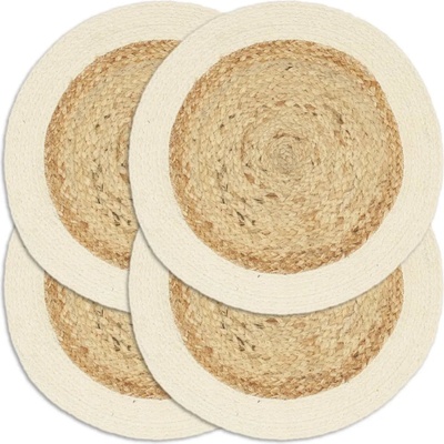 vidaXL Подложки за хранене 4 бр естествени 38 см кръгли юта и памук (133854)