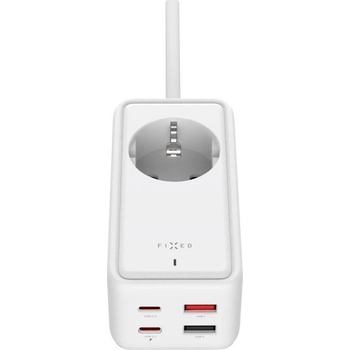 FIXED Фиксирано мрежово USB зарядно (FIXCS65-3-WH), технология GaN III, изходи: 2 * USB-A QC3.0, 2 * USB-C PD3.0 65W, 1*220V, 3m кабел, бял (FIXCS65-3-WH) (FIXCS65-3-WH)