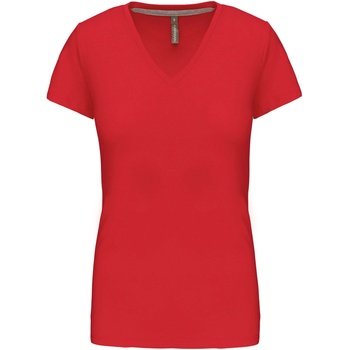 Kariban v-neck k381 / Дамска тениска с къс ръкав - червена l (20k38100403)