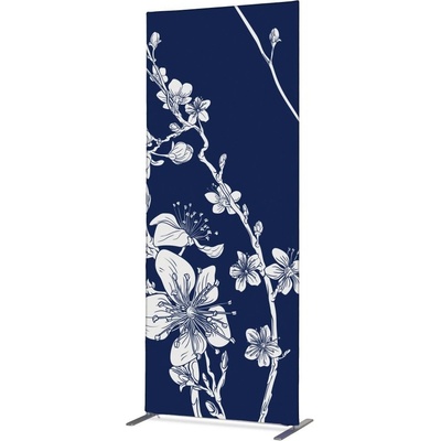 Jansen Display Potištěná látková dělící stěna Deco 85-200 Japonské třešňové květy modré, 870 x 2020 mm
