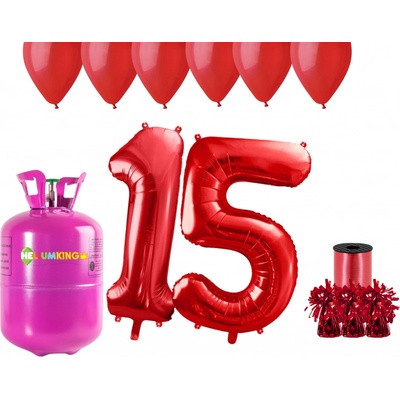 HeliumKing Helium párty set na 15. narozeniny s červenými balónky